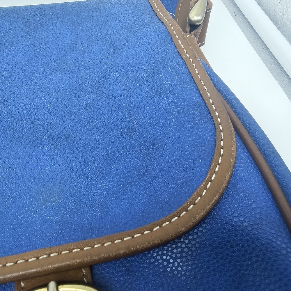 LANCEL Vintage Blue Coated Textured Leather Tan Cartable Messenger Crossbody Bag - Picture 4 of 17